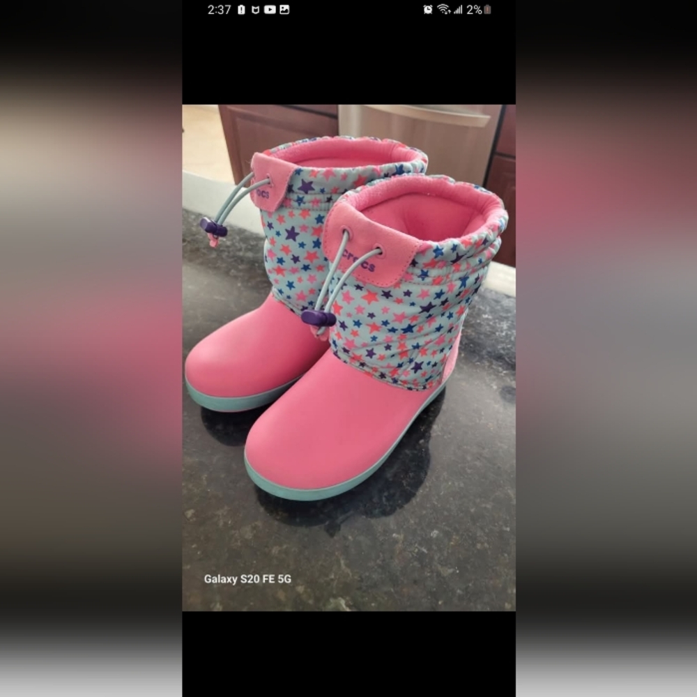 Crocs Girl's Lodge Point Graphic 205828 Ankle Winter Snow Boot Size US 13